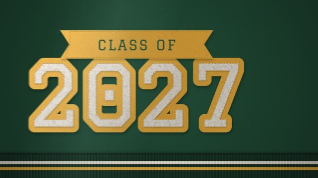 Class of 2027 varsity chenille patch on green wool