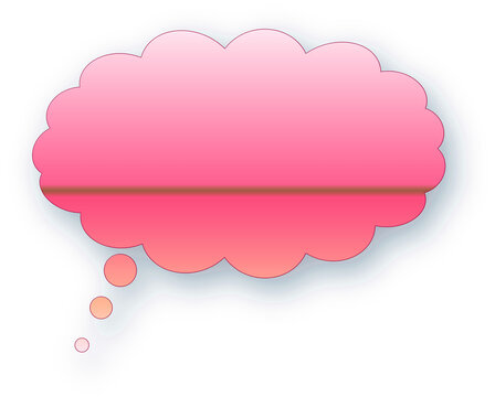 Pink thought bubble reflecting on transparent background