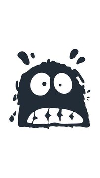 Animation of dark blob monster with wide eyes and sharp teeth