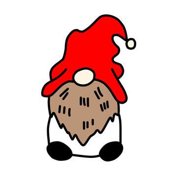 Cute christmas gnome with red hat vector icon