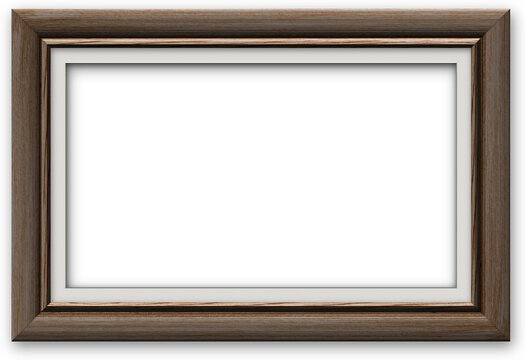 Brown wooden picture frame with transparent background