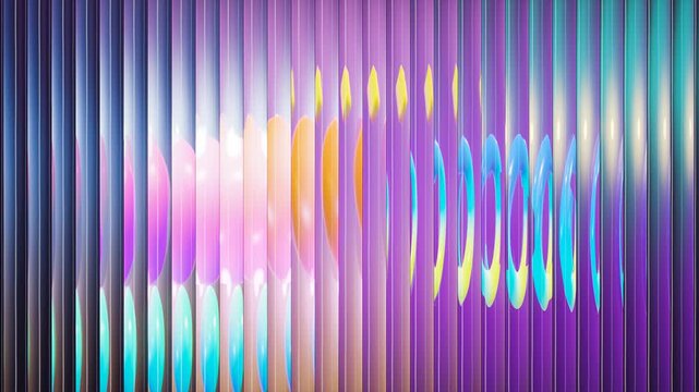 Vibrant glossy 3d gradient shapes and light orbs floating behind reeded fluted glass seamless loop