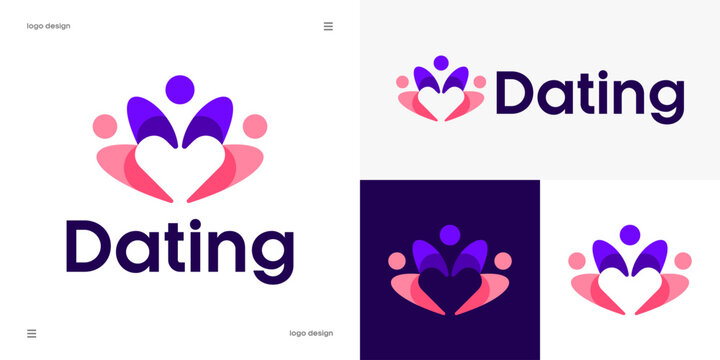 dating logo design, online matchmaking app, romantic relationship, social bonding and love heart community concept, vector icon