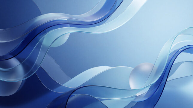 Two-panel abstract composition featuring flowing blue ribbons, rounded forms and luminous gradients, with generous negative space for creative layouts.