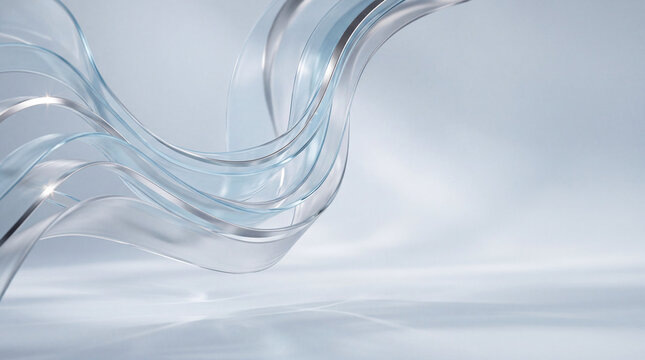 Airy abstract background featuring clear glass-like waves, cool blue tones and soft lighting, with generous negative space for text or creative layouts.