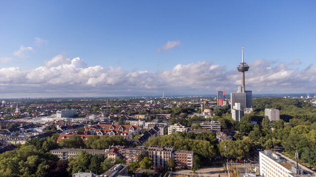 View of the city of Cologne, including the television tower, in North Rhine-Westphalia, Germany