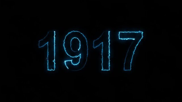 Vintage neon number 1917 glowing in dark retro style. Classic illuminated year display for historical timeline or century