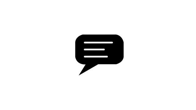 A simple black speech bubble icon with three horizontal lines inside, representing a message or communication, set against a plain white