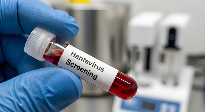 Hantavirus screening test tube with blood sample for concept of medical test and science.