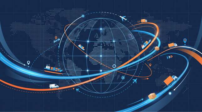 Global logistics network with digital globe and cargo transport
