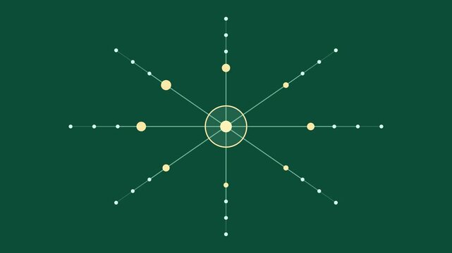Glowing abstract network connection lines and nodes moving dynamically across dark green background surface