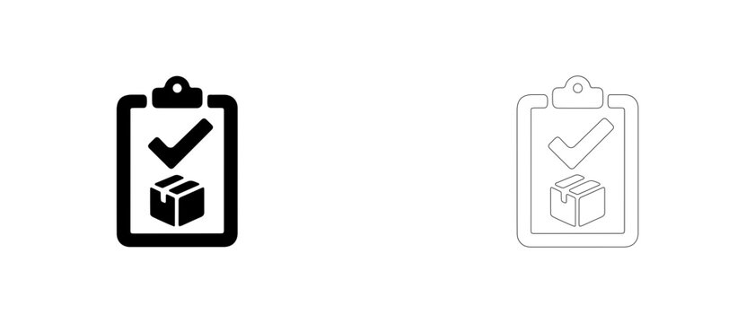 Delivery checklist clipboard parcel vector icon filled and outline, package receipt proof of delivery symbol.