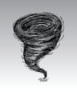 Doodle vector illustration of a powerful tornado swirling vortex.