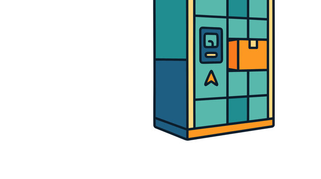 A modern automated parcel locker stands against a white background
