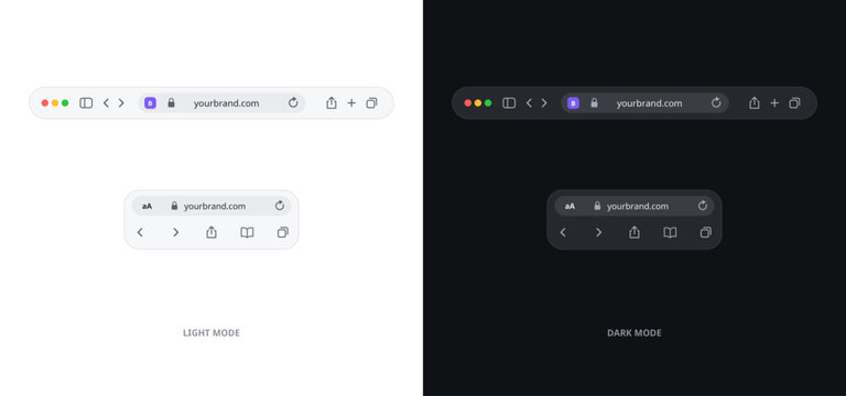 Compact Browser Bar Template in Light and Dark Mode, Desktop and Mobile Web Address Bar with Domain Name, Modern Website Logo Mockup UI Vector
