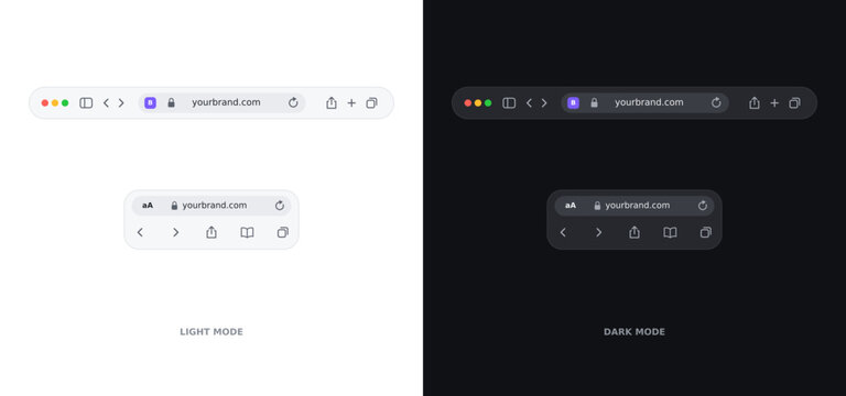 Compact Browser Bar Template in Light and Dark Mode, Desktop and Mobile Web Address Bar with Domain Name, Modern Website Logo Mockup UI Vector
