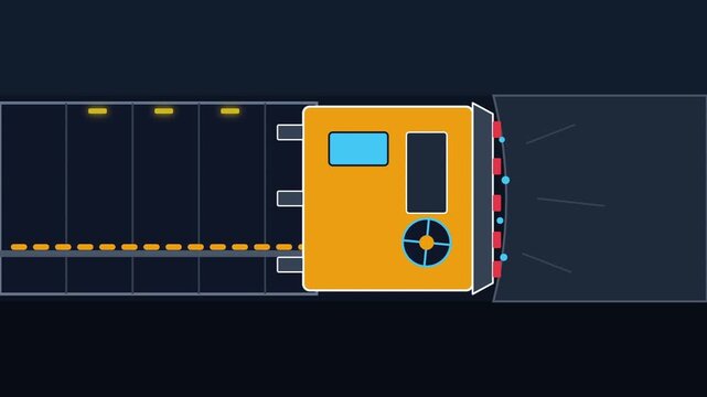 Underground Tunnel Boring Machine Excavating Subway Infrastructure Cross Section Seamless Loop Animation