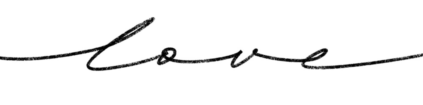 Handwritten Love Lettering with Black Grunge Texture and Flowing Calligraphic Flourishes on White Background