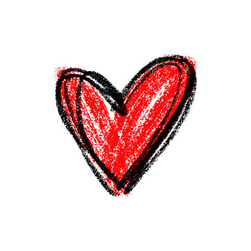Red and Black Hand Drawn Heart with Rough Scribble Texture and Grunge Outline Isolated on White