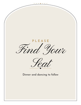 Find your seat wedding sign template in minimal arch style