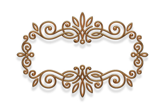 3D Golden Ornate Vintage Frame with Elegant Swirls, Leaves and Filigree Elements