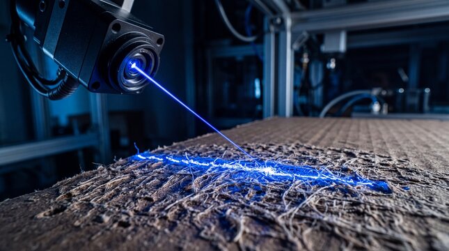Industrial Laser Sensor Scanning Material in Automated Manufacturing