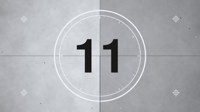 Vintage Film Countdown 15 to 1 with Rotating Sweep, Crosshair and Circles, Old Movie Leader Intro