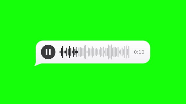 Voice message bubble playing audio waveform on green screen, chat app audio note with play button and countdown timer