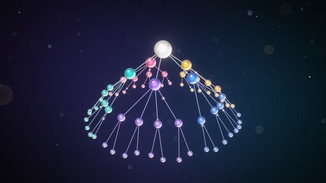 3D Glass Spheres Linked by Glowing Lines Forming a Team Structure That Grows From a Leader