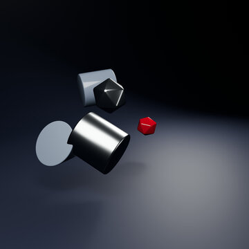 Abstract 3D holiday geometry with gold spheres and glass trees
