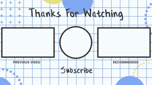 End screen template with video placeholders and subscribe button area a clean outro design with text spaces and geometric grid patterns