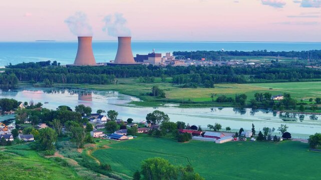 Aerial view of the Fermi 2 nuclear power plant on the coast of Lake Erie in Newport, Michigan