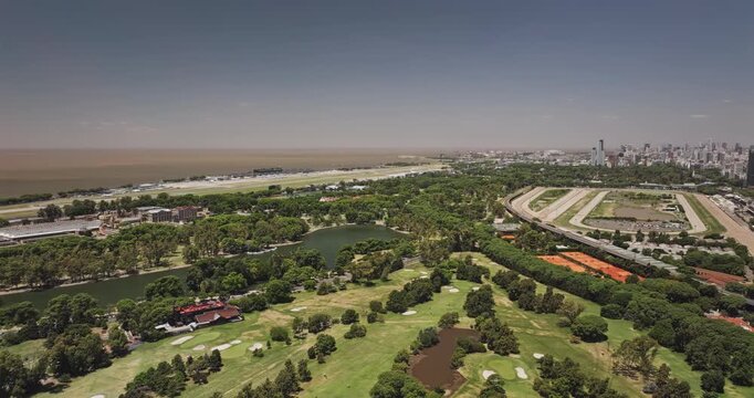 Buenos Aires Argentina Aerial v29 flyover above Palermo parks, Lago de Regatas, Hipodromo Argentino and nearby tennis and golf grounds - Shot with 5k Camera - Jan 2nd 2026