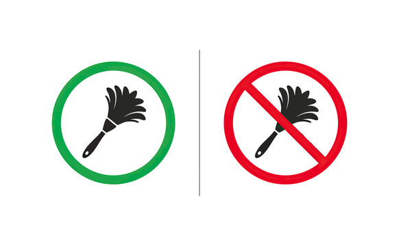 Clean feather duster comparison icon with green check and red prohibition sign
