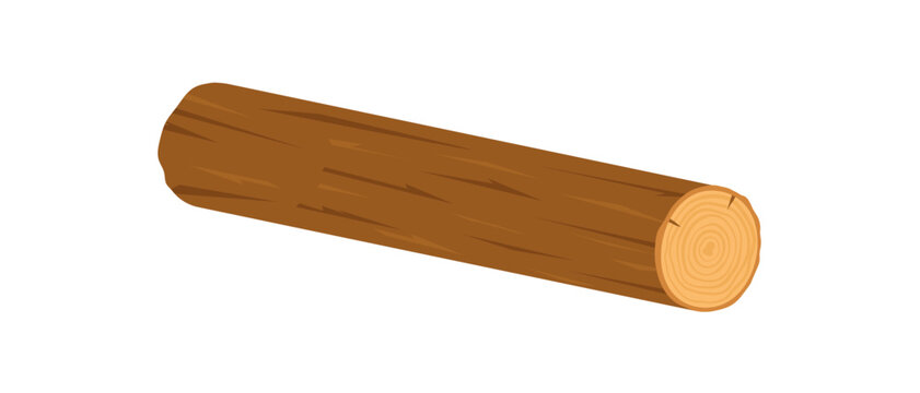 Flat round wooden log sticker. Brown tree trunk piece as simple firewood object. Timber section from forest wood with dry texture and cut ring. Cute cartoon for camp, carpentry or nature