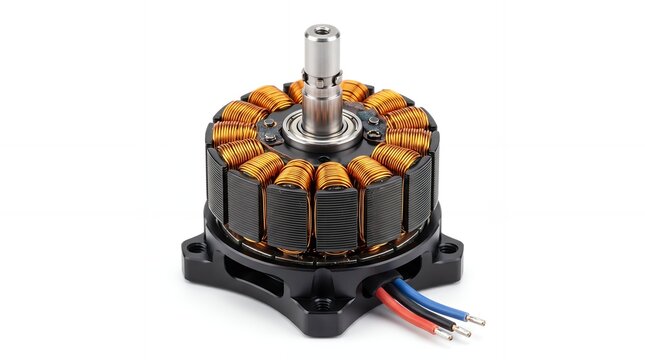 Detailed View of an Exposed Brushless Electric Motor for Modern Drone Technology