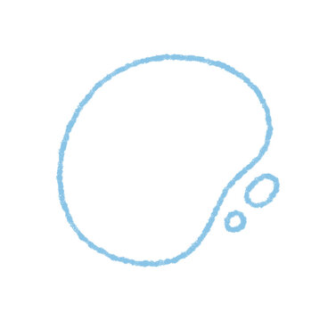 Abstract crayon outline organic blob shape with soft fluid form and round bubble frame in blue. Amorphous shape as modern organic element, ideal for minimal backgrounds or trendy design accent.