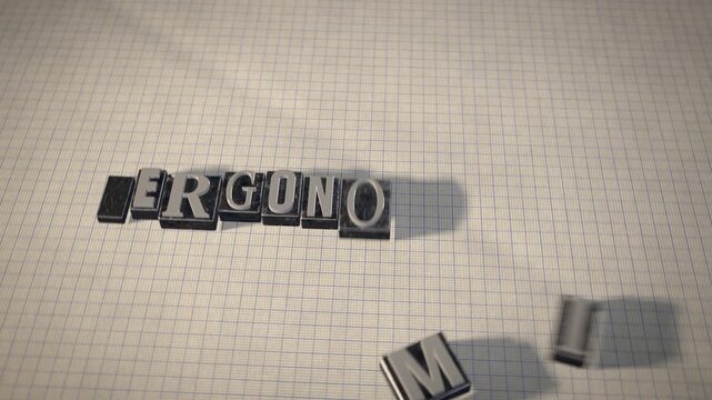 Ergonomics metal letterpress type blocks 3D animation seamless loop