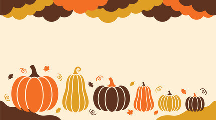 A delightful thanksgiving vector illustration featuring a variety of pumpkins and autumn leaves perfect for seasonal designs and celebratory greetings © Crafted Canvas