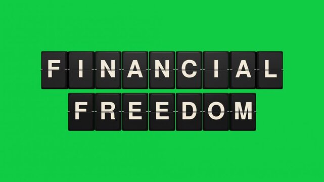 Financial freedom split flap display board green screen seamless loop