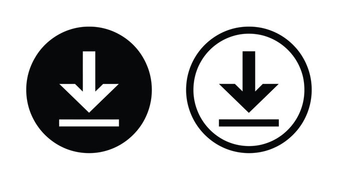 Download symbol vector icon in filled circle and line outline style. Simple arrow graphic for file saving, media export, and software installation.