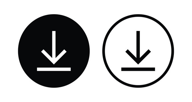 Download symbol vector icon in filled circle and line outline style. Simple arrow graphic for file saving, media export, and software installation.