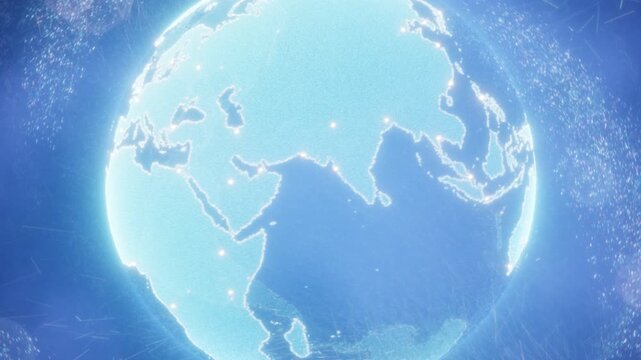 Globe assembling from glowing particles seamless loop 4k global connectivity animation