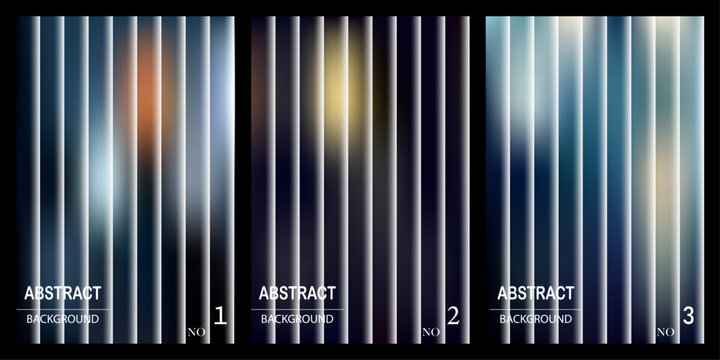 Three vertical abstract background designs with blurred gradients and parallel white lines for creative projects with colorful gradients overlaid