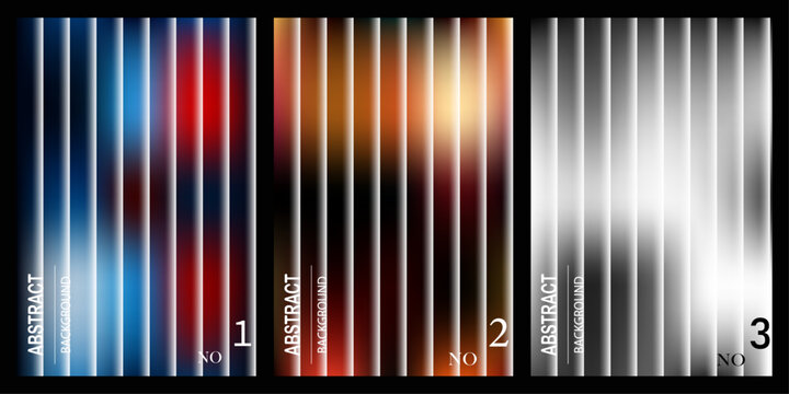 Three vertical abstract backgrounds with gradient color patterns and white parallel line overlays for design with gradients overlaid repeating