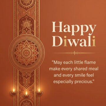 Rustic orange diwali background incorporates vertical mandala strip design and glowing oil lamps for festive atmosphere.