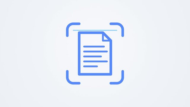 Document scan frame with scan line passing over page then turning green with check, document scanner