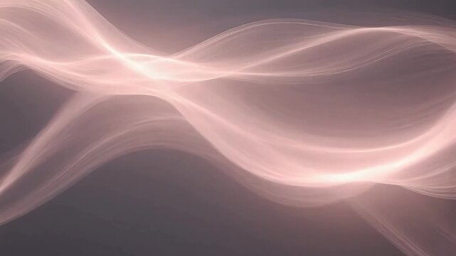 Abstract animation of soft, glowing pink particle waves flowing and intertwining against a dark gray background.
