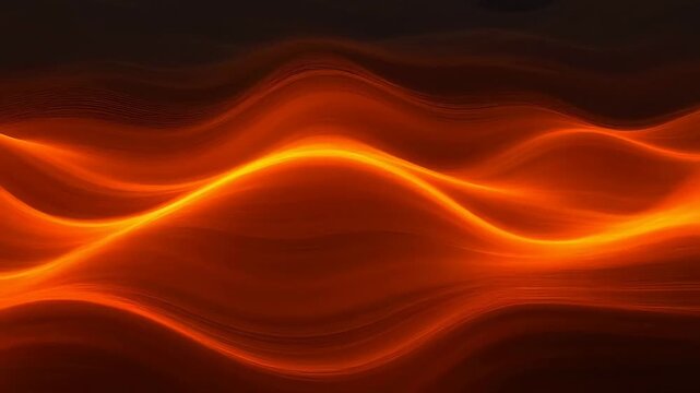 Abstract glowing orange wave patterns flowing smoothly against a dark background in continuous motion.