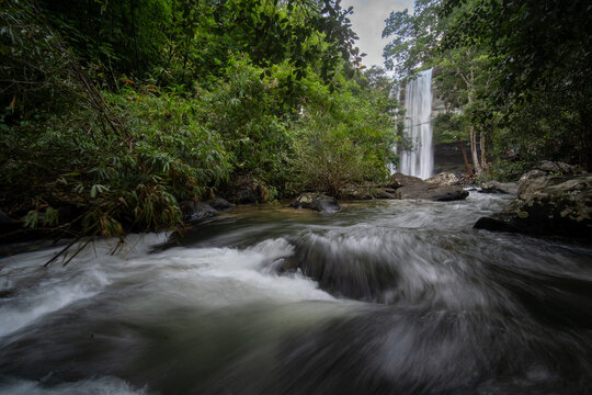 Silky Rapids Flowing Toward Huai Luang Waterfall in Thailand